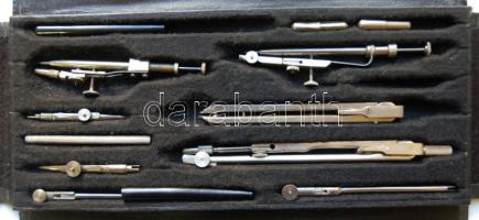 cca 1930 12 részes Turán körzőkészlet erdeti jó állapotú tokkal