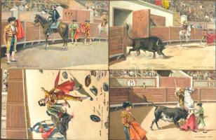 9 db régi motívum lap, matadorok, litho