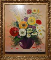 Csóka Lajos: Virágcsendélet, olaj, farost, jelzett, szép keretben,  50×40 cm