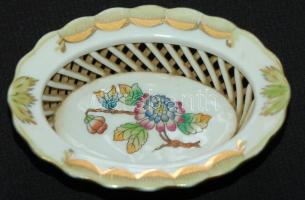 Herendi Viktória mintás fonott kis kosár, hossza 10 cm