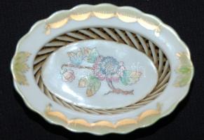 Herendi Viktória mintás fonott kis kosár, hossza 10 cm