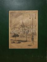 Szepesi jelzéssel: Mátyás templom, rézkarc, papír karton, 33×23 cm