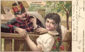 1899 Officer, peasant girl, folklore litho