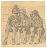 Mednyánszky jelzéssel: Olvasók, ceruza, papír, 14× 14 cm