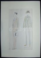 Molnár C P jelzéssel: Férfi divat, vegyes technika, papír, 29× 17 cm