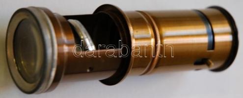 cca 1900 Kis kézi mikroszkóp dobozban, német nyelvű leírással / 
Pocket microscope with box and Germ...