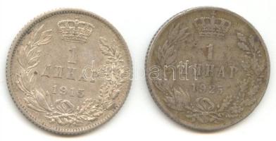 Szerbia 1915. 1D Ag "I.Péter" + Jugoszlávia 1925. 1D "I. Sándor" T:2-,3  Serbia 1915. 1 Dinar Ag "Peter I" + Yugoslavia 1925. 1 Dinara "Alexander I" C:VF,F