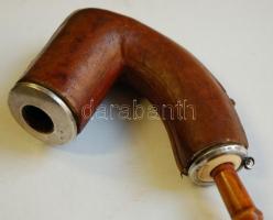 cca 1900 Pipa jelzett ezüst (Ag) sipkával, borostyán szopókával, bőr tokban Adler Fülöp Fia műhelyéb...