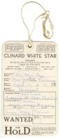 ~1930 Cunard White Star tengerjáró hajó bőröndcímkéje