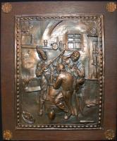 2 db réz dombormű, fa lapra szögelve, 24×19 cm