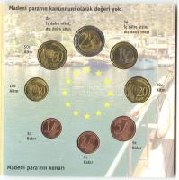 Törökország 2004. 1c,2c,5c,10c,20c,50c,1,2 próbaveretek, szettben, díszkiadásban T:BU &lt;br/&gt;Turkey 2004. 1 Cent, 2 Cent, 5 Cent, 10 Cent, 20 Cent, 50 Cent, 1 Euro, 2 Euro commemorative Euro trial mint set in original folder C:BU