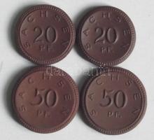 Német Birodalom/Weimari Köztársaság/Szászország 1921. 20Pf (2x), 50Pf (2x) porcelán szükségpénzek T:1,2 Germany/Weimar Republic 1921. 20 Pfennig (2x), 50 Pfennig (2x) porcelain coins, notgeld of Saxony C:AU