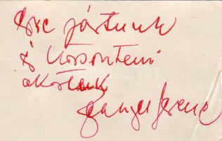 1965. Bessenyei Ferenc színművész sajátkezű írása és aláírása névjegykártyán