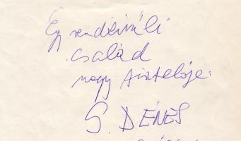 1975. G. Dénes György zeneszerző sajátkezű írása és aláírása papírlapon