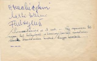1964. Domahidy László operaénekes-művész sajákezű aláírása papírlapon