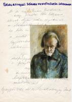 1983. Szalatnyai József festőművész sajákezű A4-es, egész oldalas írása, aláírása és az általa készített Kodály-portrénak színes reprodukciós levelezőlapra írt aláírása