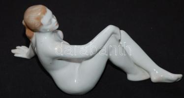 Kézzel festett hollóházi akt szobor, hibátlan, magasság: 13 cm, hossza: 21 cm