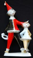 Kézzel festett hollóházi bohóc és kislány, magasság: 22 cm, hossza: 11 cm