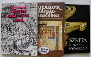 3db klf magyar témával foglalkozó könyv: A magyar királysírok sorsa, Magyarok a Kárpát-medencében, Szkíta kincsek nyomában