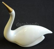 Kézzel festett, jelzett Hollóházi porcelán hattyú, hibátlan állapotban / Handpainted Hollóháza chinaware swan in flawless condition  13 cm