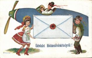 Hódmezővásárhely leporello, folklór, s: Bernáth, Fekete Sas szálloda, Országzászló Erzsébet kórház