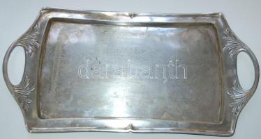 Cca 1910  Art Krupp Berndorf ezüstözött szecessziós füles tálca, jelzett, 20×38 cm /  Art nouveau silver-plated tray