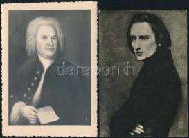 2 db  régi képeslap Híres Emberekkel (Liszt Ferenc, Bach)