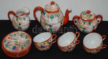 Cca 1940 6 személyes kézzel festett japán tojáshéjporcelán teáskészlet /
Japanese porcelain tea set,...