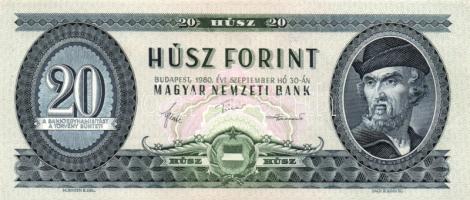 1980. 20Ft (2x) egymás utáni sorszámmal T:I-(apró sarokhajlás)