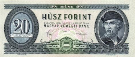 1980. 20Ft (2x) egymás utáni sorszámmal T:I-(apró sarokhajlás)