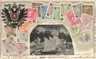 Abbazia, coat of arms, stamps, Emb. (pinhole)