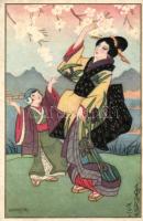 Japanese folklore, artist signed (small tear)