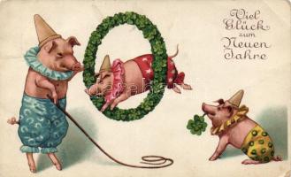 New Year Pig, clover, circus, litho (Rb)