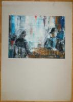 Jelzés nélkül: Asztalnál, olaj, papír, 30×39 cm