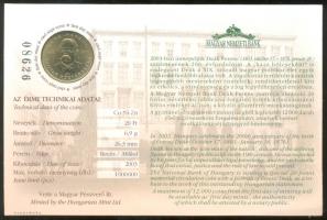 2003. 20Ft "Deák Ferenc" elsőnapi veret számozott emléklapon T:1 Csak 12000db!