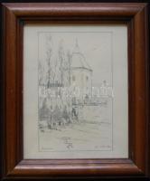 Petrik Albert (1876-1916): Sárvár 1898, ceruza, papír, 20x16cm, jelzett, üvegezett keretben