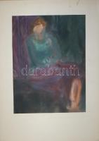 Jelzés nélkül: Ülő női alak, akvarell, papír, 42×31 cm