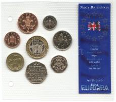 Nagy Britannia 2004-2005. 1p-2Ł 8klf darab "Az utolsó Font forgalmi pénzek" szettben T:1 Great Britain 2004-2005. 1 Penny - 2 Pounds, 8 different coins "The Last Pound coins" set C:Unc
