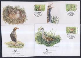 WWF Birds block of 4 + minisheet + 4 FDC WWF Madarak négyestömb + kisív + 4 FDC