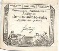 Franciaország 1793. 50Sol "Assignat" T:III France 1793. 50 Sol "Assignat" C:F