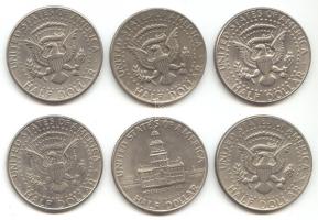 Amerikai Egyesült Államok 1973-1998. 1/2$ "Kennedy" (6x) mind klf évszámmal T:2,2- USA 1973-1998. 1/2 Dollar "Kennedy" (6x) different years C:XF,VF