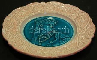 XX. század eleje Jelzett számozott kerámia dísztányér női portréval (javított!) / 
Early 20th centur...