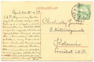 1911 Cholnoky Jenő földrajztudós üzenete és saját kezű aláírása képeslapon, feleségének címezve