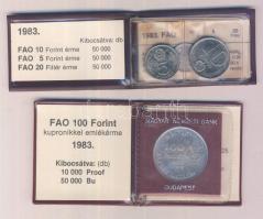 1983. "FAO" sor 20f, 5Ft, 10Ft eredeti plasztikcsomagolásban, tanúsítvánnyal T:BU + 1983. 100Ft "FAO" T:BU Eredeti tokban, tanúsítvánnyal!