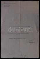 1936 Hadügyminiszteri kinevezés Kozma Miklós ideiglenes hadügyminiszter aláírásával dombornyomott angyalos címeres papíron