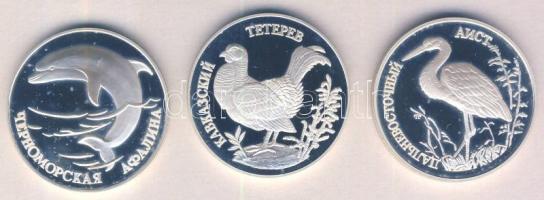 Oroszország 1995. 1R Ag (3x) "Vadvilág-Kaukázusi nyírfajd / Delfin / Fehér gólya" T:PP Russia 1995. 1 Ruble Ag (3x) "Wildlife - Caucasian Black Grouse / Dolphin / White Stork" C:PP