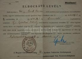 1940 Szent Imre cserkészcsapat elbocsájtó levél