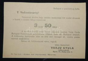 Varu Gyula vad-nagykereskedő reklámos levelezőlap / advertisment (cut)