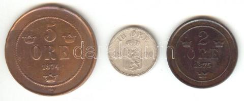 Svédország 1875. 2Ö + 1874. 5Ö + 1890. 10Ö Ag T:2,2-,3 Sweden 1875. 2 Ore + 1874. 5 Ore + 1890. 10 Ore Ag C:XF,VF,F
