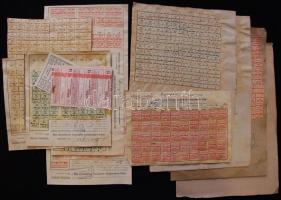 Élelemiszerjegy elszámoló lapok, 15 db, rajtuk felragasztott jegyszelvények